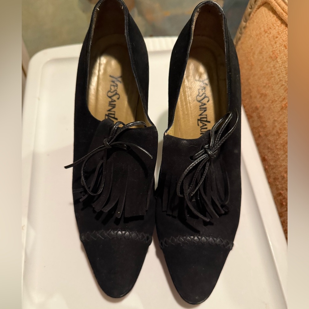 Yves Saint Laurent Black Heels with Fringe Detail